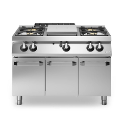 Solid top αερίου 6kW & 4 φλόγ. (2x3,7+2x5,5kW, εμαγέ τάσια) σε βάση με 3 πόρτες R70/120TPPGFB/P ROC700