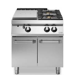 Solid top αερίου 7kW & 2 φλόγ. (1x7,5+1x5,5kW εμαγέ τάσια) σε βάση με 2 πόρτες R90/80TPPGFB/P ROC900