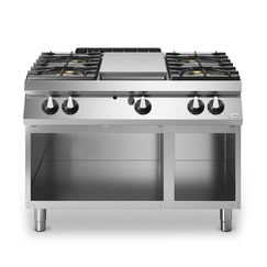 Solid top αερίου 7kW & 4 φλόγ. (2x5,5kW+2x7,5kW εμαγέ τάσια) με ανοικτή βάση R90/120TPPGFB/A ROC900