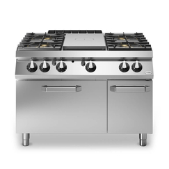 Solid top αερίου 7kW & 4 φλόγ. (2x5,5kW+2x7,5kW εμαγέ τάσια) με φούρνο αερίου 2/1 8kW R90/120TPPFGFB/P ROC900