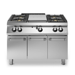 Solid top αερίου 7kW & 4 φλόγ. (2x7,5+2x5,5kW εμαγέ τάσια) σε βάση με 3 πόρτες R90/120TPPGFB/P ROC900