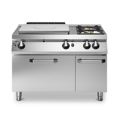 Solid top αερίου 9kW & 2 φλόγ. (1x3,7+1x5,5kW, εμαγέ τάσια) με φούρνο αερίου 2/1 8kW R70/120TPFGFB/P ROC700