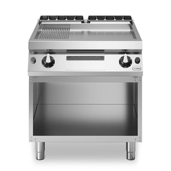 Εστία-πλατό αερίου 14kW διπλή 1/3 ραβδωτή 2/3 λεία επιφ. χρωμίου με ανοικτή βάση R70/80FTG/CLR/A ROC700