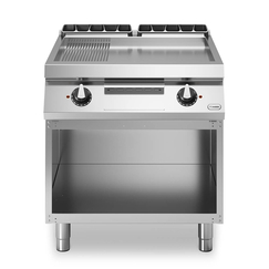 Εστία-πλατό ηλεκτρ. 15kW διπλή 1/3 ραβδωτή 2/3 λεία επιφ. χρωμίου με ανοικτή βάση R90/80FTE/CLR/A ROC900