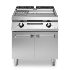 Εστία-πλατό ηλεκτρ. 15kW διπλή 1/3 ραβδωτή 2/3 λεία επιφ. χρωμίου σε βάση με 2 πόρτες R90/80FTE/CLR/P ROC900