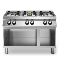 Κουζίνα αερίου 6 φλόγ. (2x5,5kW+4x3,7kW εμαγέ τάσια) με ανοικτή βάση R70/120PCGB/A ROC700