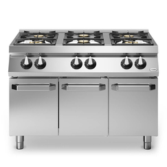 Κουζίνα αερίου 6 φλόγ. (2x5,5kW+4x3,7kW εμαγέ τάσια) σε βάση με 3 πόρτες R70/120PCGB/P ROC700