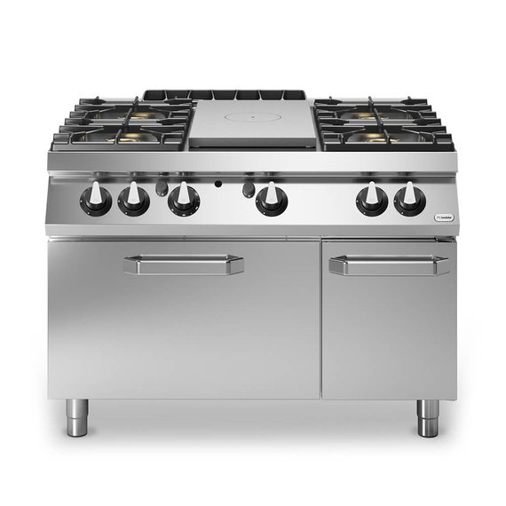 Solid top αερίου 7kW & 4 φλόγ. (2x5,5kW+2x7,5kW εμαγέ τάσια) με φούρνο αερίου 2/1 8kW R90/120TPPFGFB/P ROC900