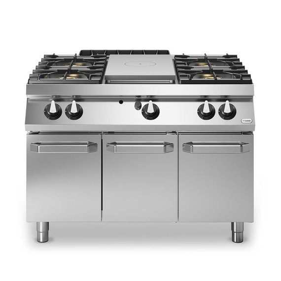 Solid top αερίου 7kW & 4 φλόγ. (2x7,5+2x5,5kW εμαγέ τάσια) σε βάση με 3 πόρτες R90/120TPPGFB/P ROC900