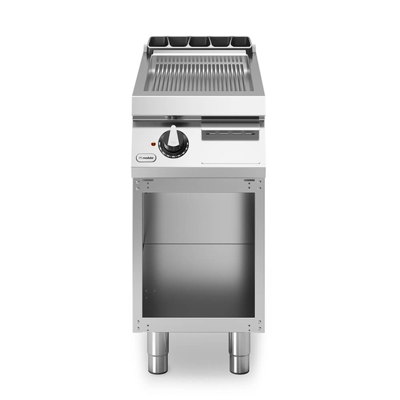Electric griddle, ribbed polished chromed plate, on open cabinet R70/40FTE/CR/A ROC700