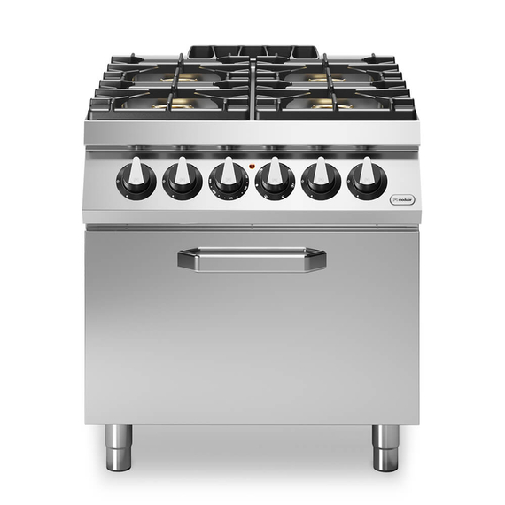 Κουζίνα αερίου 4 φλόγ. (2x5,5kW+2x7,5kW εμαγέ τάσια) με ηλεκ. φούρνο CONVECTION 2/1 6kW R90/80CFGEBV ROC900