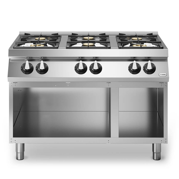 Κουζίνα αερίου 6 φλόγ. (2x5,5kW+4x3,7kW εμαγέ τάσια) με ανοικτή βάση R70/120PCGB/A ROC700